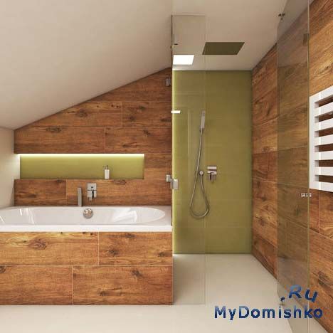 Фото Одной из тенденций является использование в современных ваннах душа, установленного на потолке или на отдаленной стене